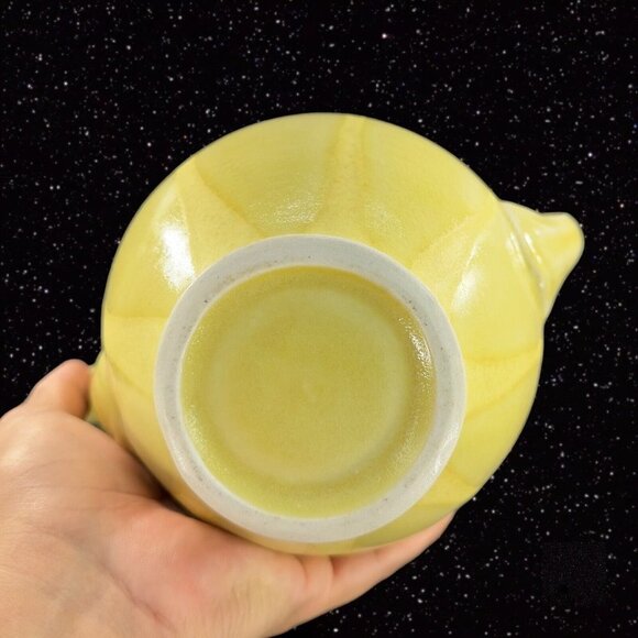 Vintage Light Yellow Stoneware Ceramic Teapot Yellow Glazed Paneled W Lid 9”W - Picture 13 of 16